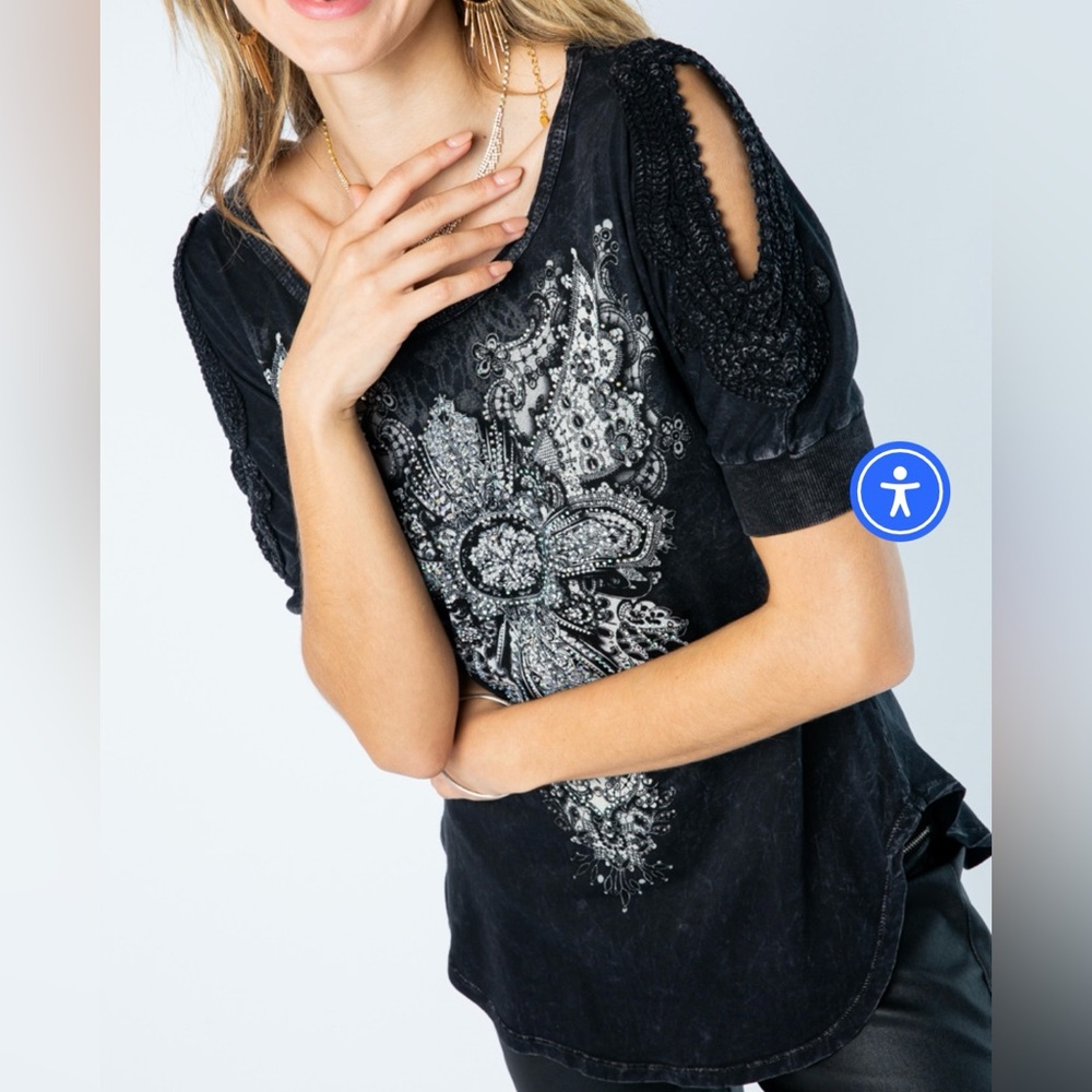Cross Rhinestone Cold Shoulder Top